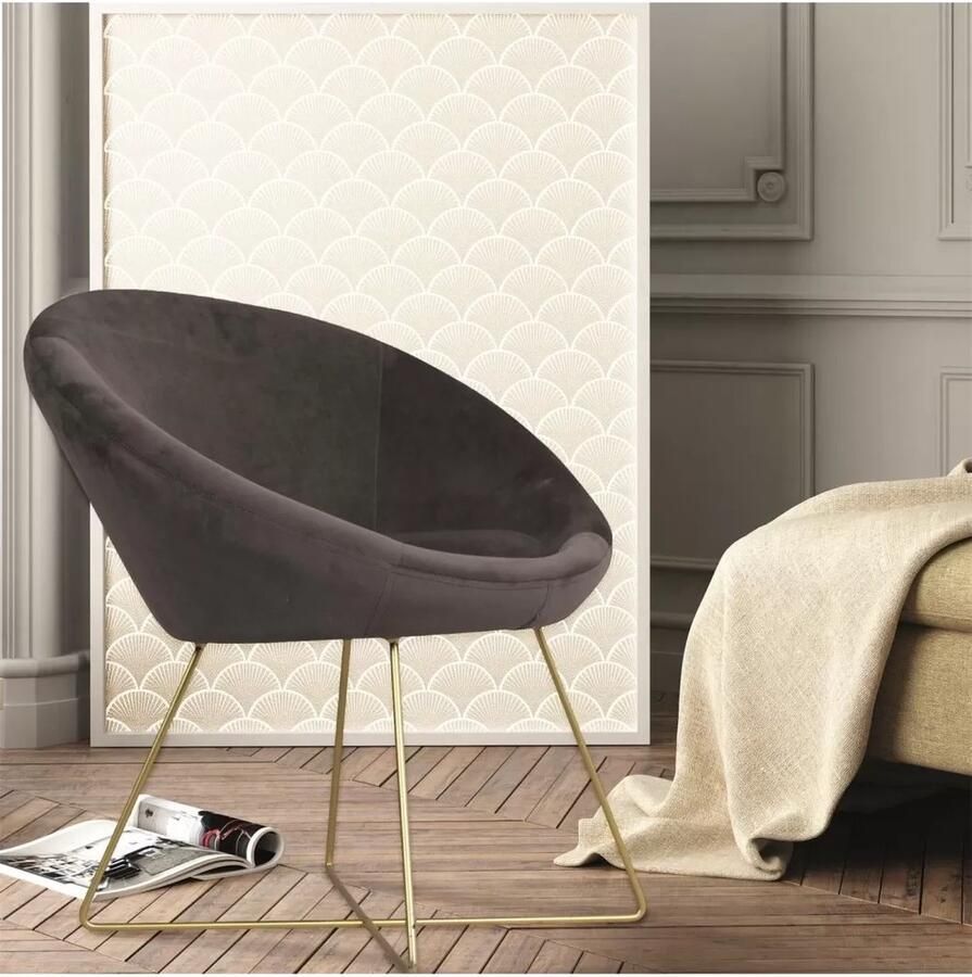 HOME DECO FACTORY Set van 2 Karl grijs fluwelen fauteuils