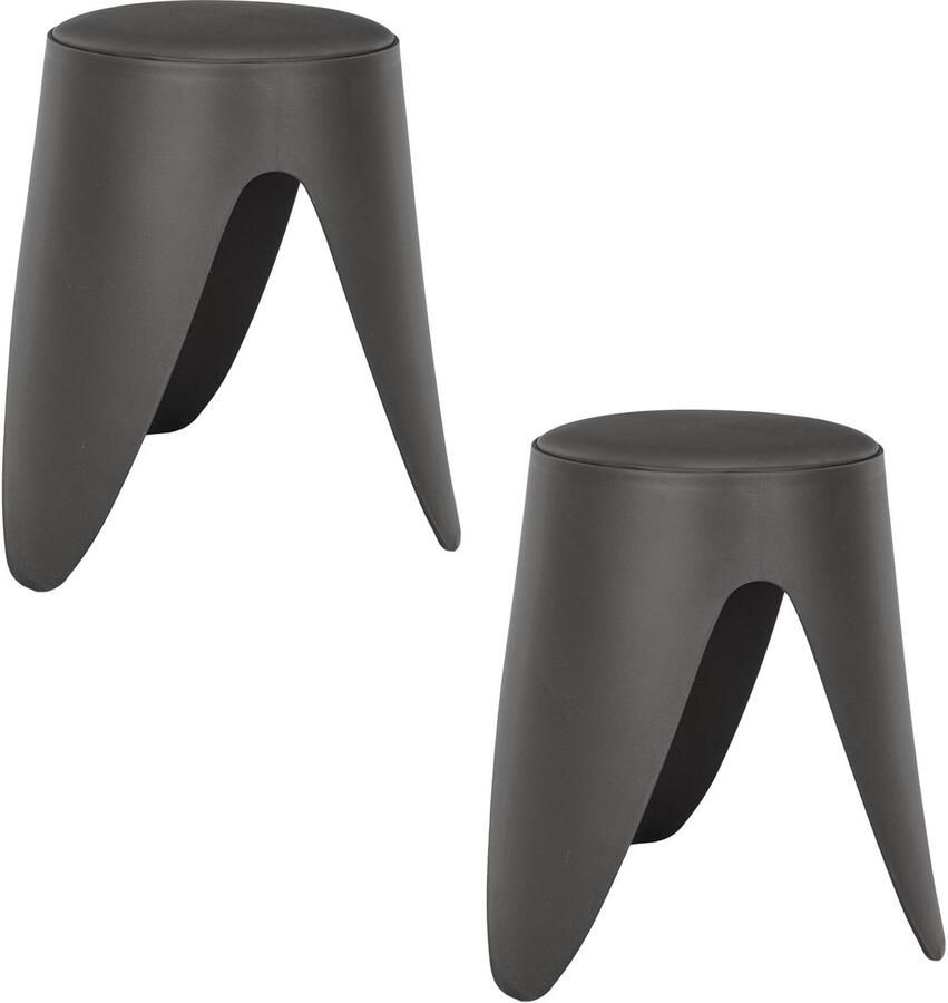 HOME DECO FACTORY Stapelbaar zit krukje Gala 2x kunststof antraciet D30 x H46 cm extra stoelen binnen buiten