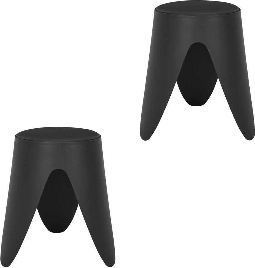 HOME DECO FACTORY Stapelbaar zit krukje Gala 2x kunststof zwart D30 x H46 cm extra stoelen binnen buiten