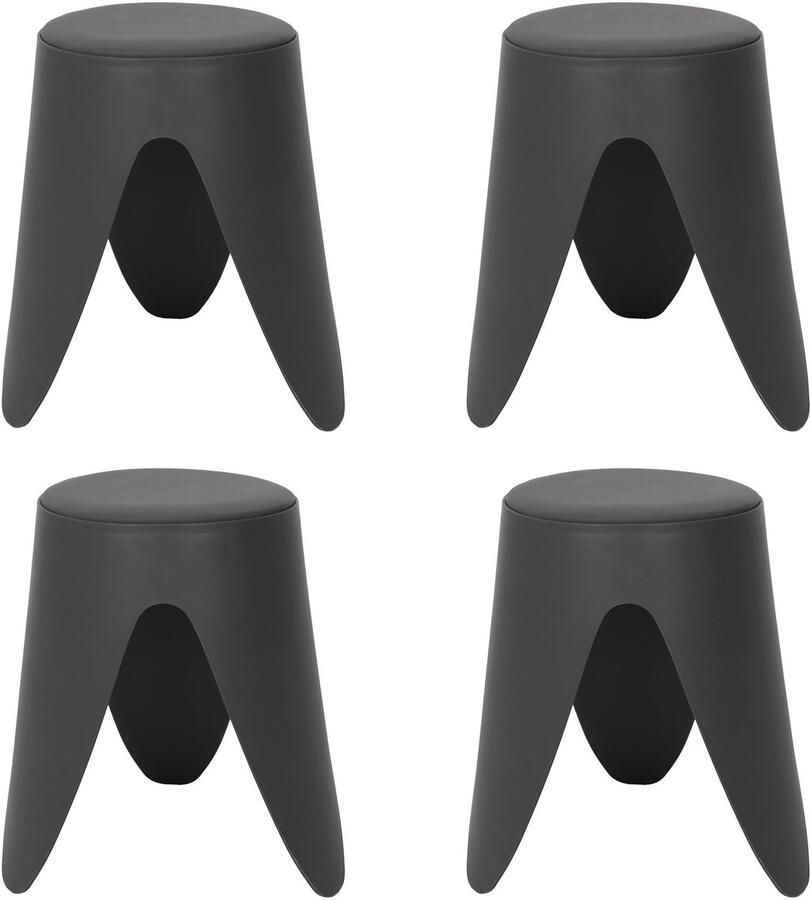 HOME DECO FACTORY Stapelbaar zit krukje Gala 4x kunststof antraciet D30 x H46 cm extra stoelen binnen buiten