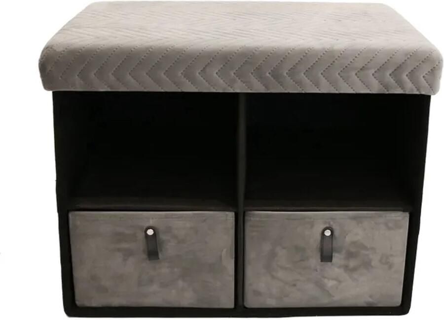 HOME DECO FACTORY Home Deco poef hocker met lades opvouwbaar stof grijs velvet polyester mdf 50 x 38 cm - Foto 2