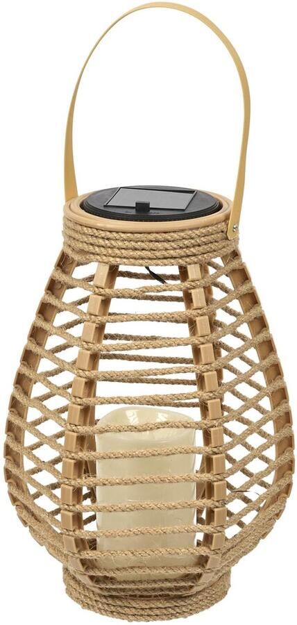 HOME DECO FACTORY Zonnelantaarn tafellamp Solar rotan 26 5 cm kaarseffect buiten en binnen oplaadbaar door zon