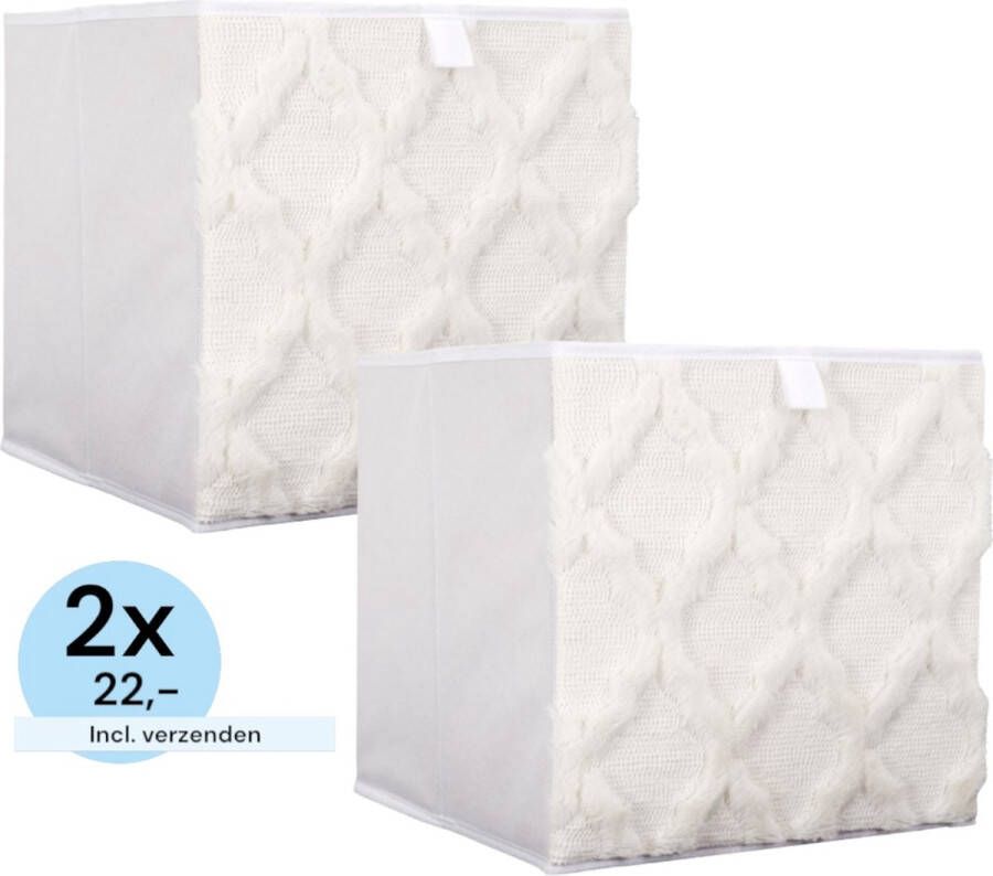 HOME DECO FACTORY Opbergers Set van 2 30x30x30 cm Inclusief verzenden -Opvouwbaar Opbergbox Opbergmand Kastmand Kist Box Mand Kubus Vakkenkast Naturel Creme Wit Ivoor Beige Textiel Polyester
