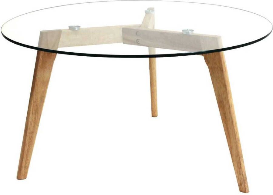 Home deco factory Salontafel Rond met glazen blad en houten poten 80 cm Bruin