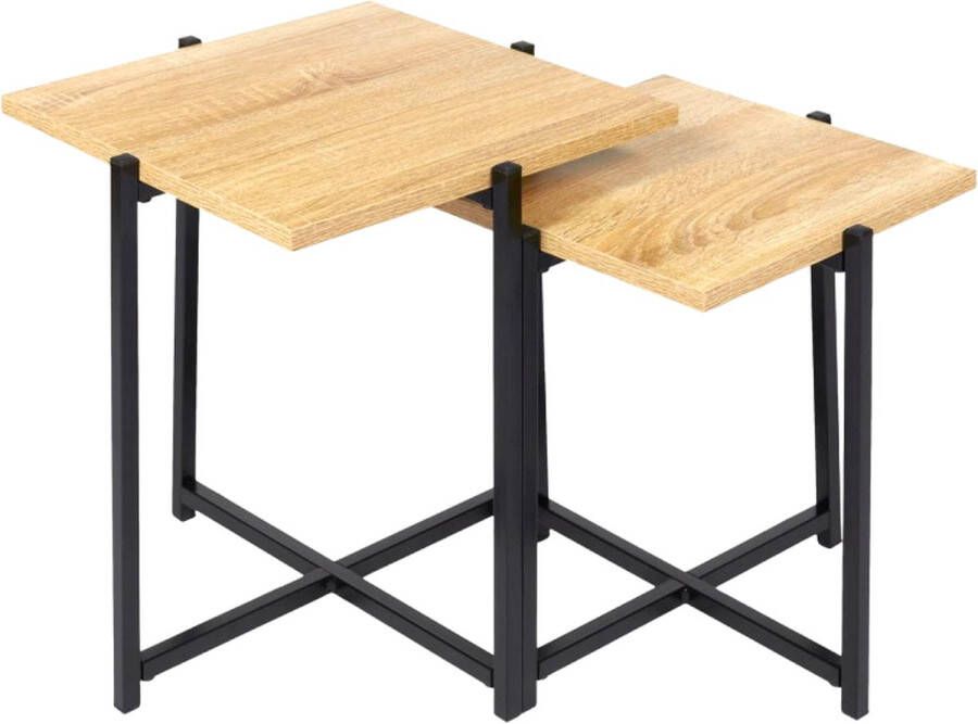 HOME DECO FACTORY Set van 2 bijzettafels Inclusief verzendkosten Bijzettafel Nesttafel Nesttafels Salontafel Salontafels Tafeltjes Hout Naturel Zwart
