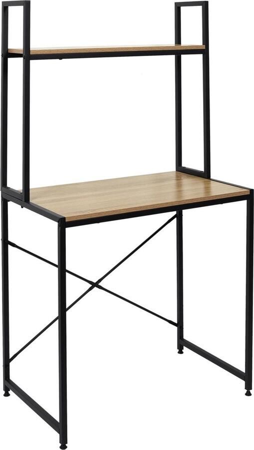 Home Deco Bureau met plank voor extra opbergruimte zwart frame 80 x 145 x 48 cm