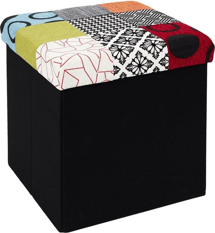 Home Deco Poef en opbergbox in 1 Patchwork deksel 38 x 38 x 38 cm opvouwbaar