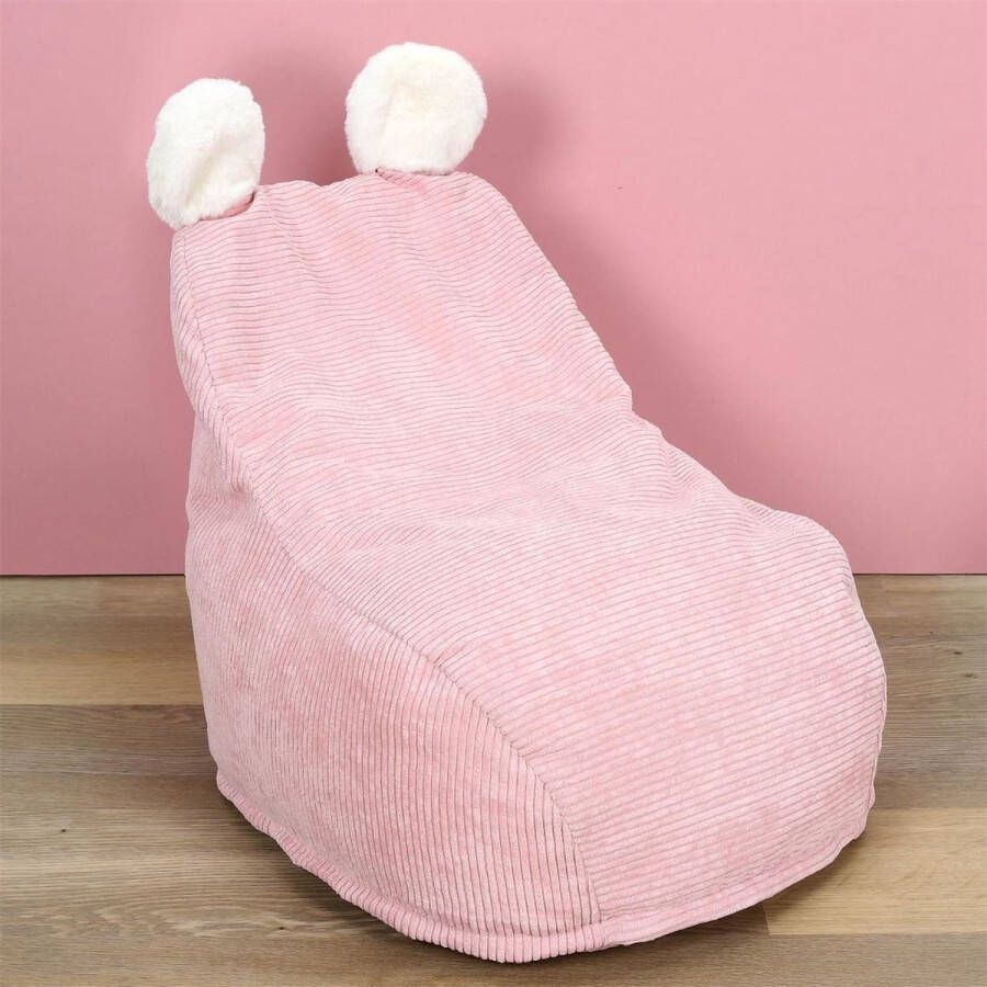 Home Deco Kids Zitzak van rib fleece roze met witte oortjes
