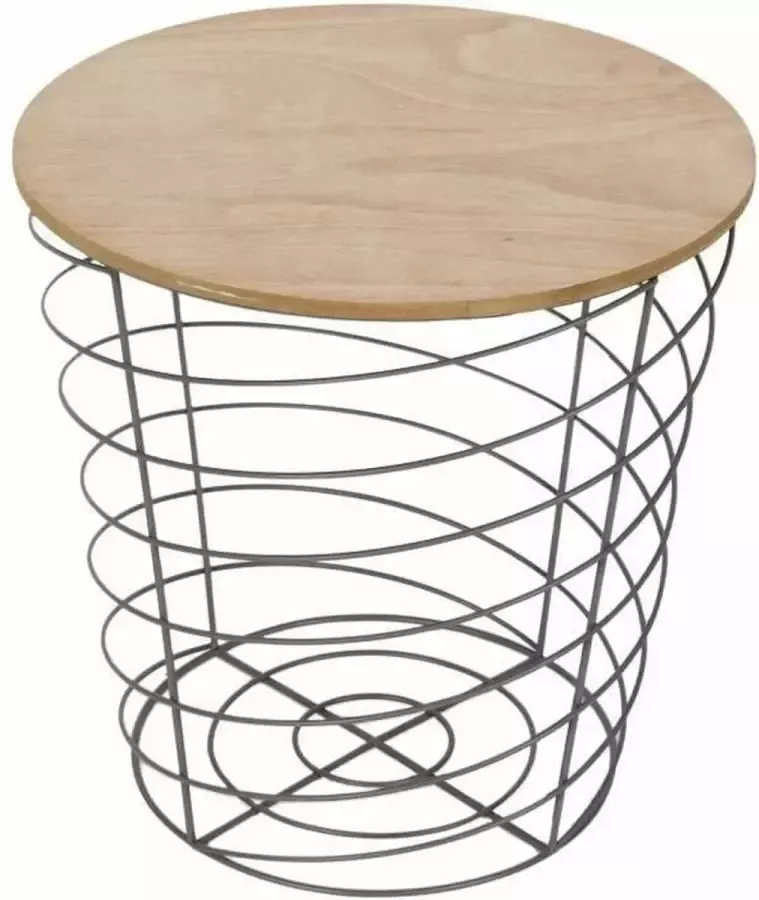 Home Decor Factory Ronde draadtafel Hout en metaal Grijs Industriële stijl 40 x 40 x 40 5 cm