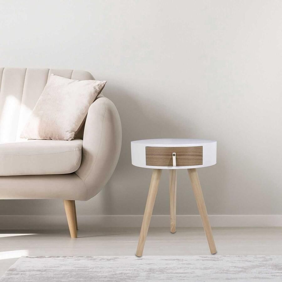 Home Decor Factory Home Deco Nachtkastje met lade rond wit