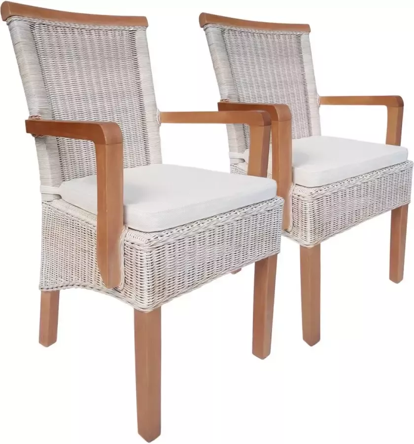 Home decorations SVJ Eetkamerstoelen Rechthoekig 57 x 54 x 97 cm Rotan Wit Bruin Set van 2 - Foto 2