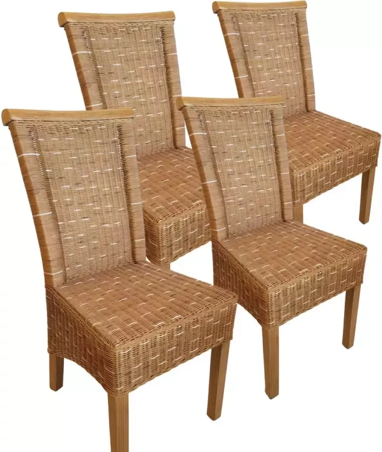 Home decorations SVJ Eetkamerstoelen Rechthoekig 54 x 47 x 97 cm Rotan Bruin Set van 4