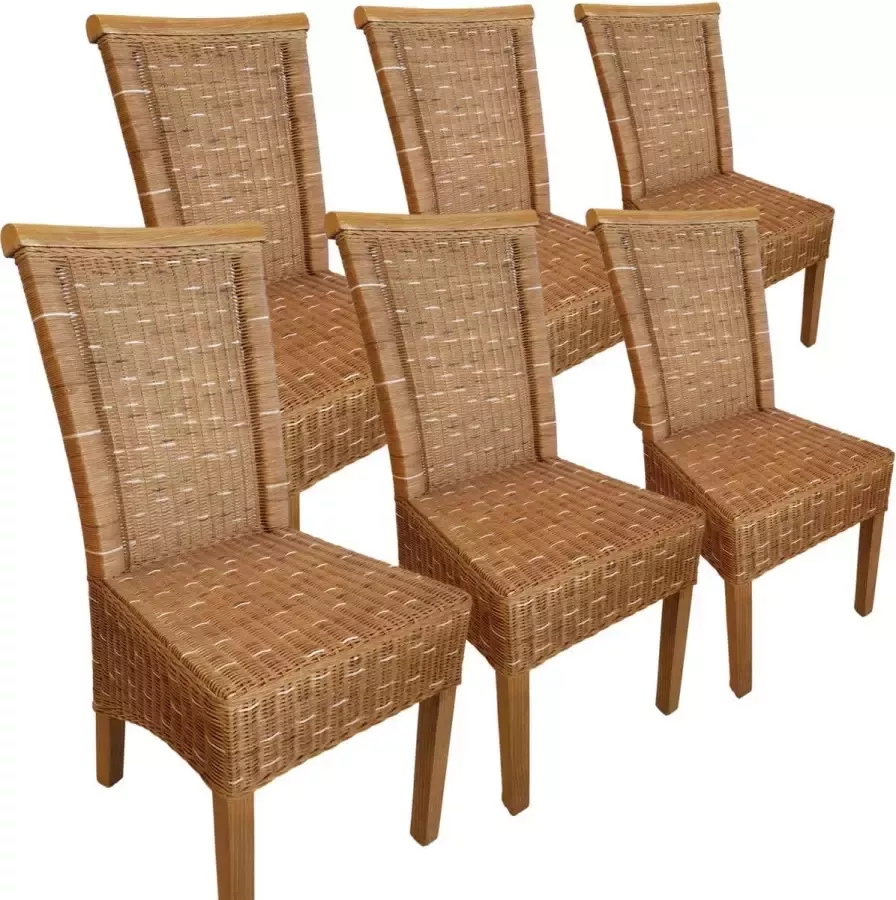 Home decorations SVJ Eetkamerstoelen Rechthoekig 54 x 47 x 97 cm Rotan Bruin Set van 6