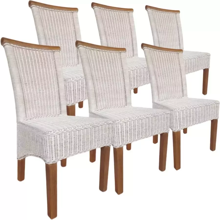 Home decorations SVJ Eetkamerstoelen Rechthoekig 54 x 47 x 97 cm Rotan Wit Set van 6