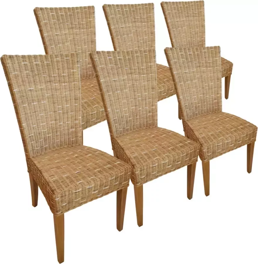 Home decorations SVJ Eetkamerstoelen Rechthoekig 60 x 48 x 98 cm Rotan Lichtbruin Set van 6