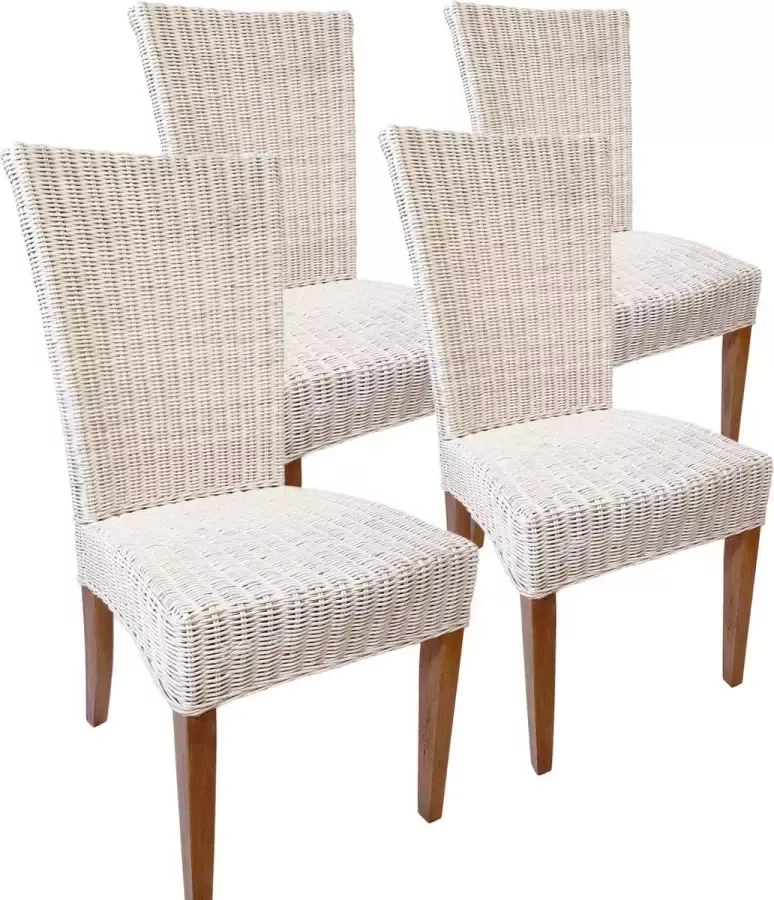 Home decorations SVJ Eetkamerstoelen Rechthoekig 60 x 48 x 98 cm Rotan Wit Set van 4