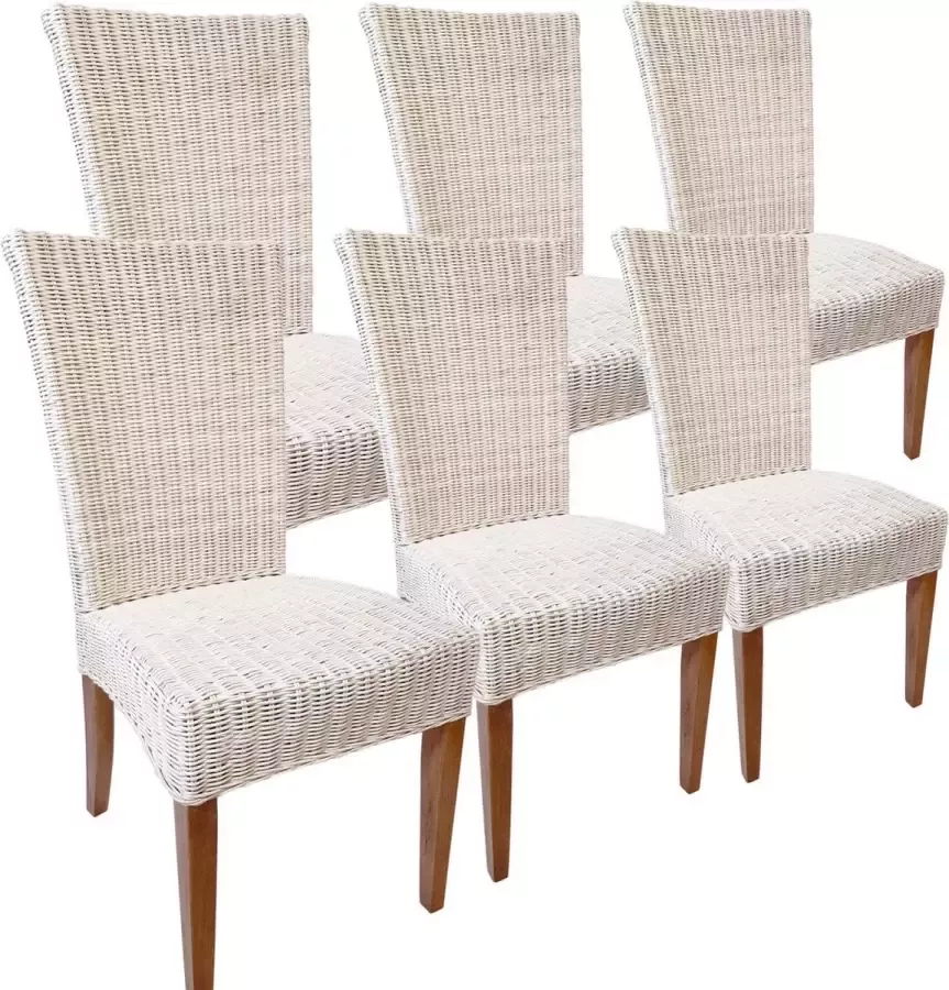 Home decorations SVJ Eetkamerstoelen Rechthoekig 60 x 48 x 98 cm Rotan Wit Set van 6