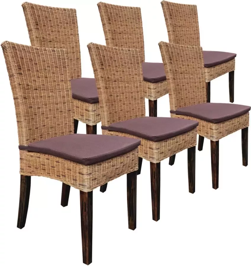 Home decorations SVJ Eetkamerstoelen Rechthoekig 64 x 48 x 98 cm Rotan Bruin Set van 6