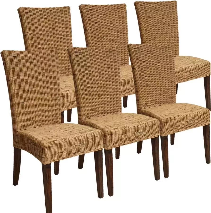 Home decorations SVJ Eetkamerstoelen Rechthoekig 64 x 48 x 98 cm Rotan Lichtbruin Set van 6
