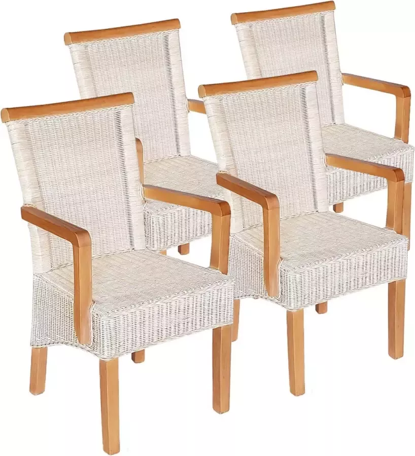 Home decorations SVJ Eetkamerstoelen Rechthoekig 64 x 54 x 97 cm Rotan Wit Set van 4
