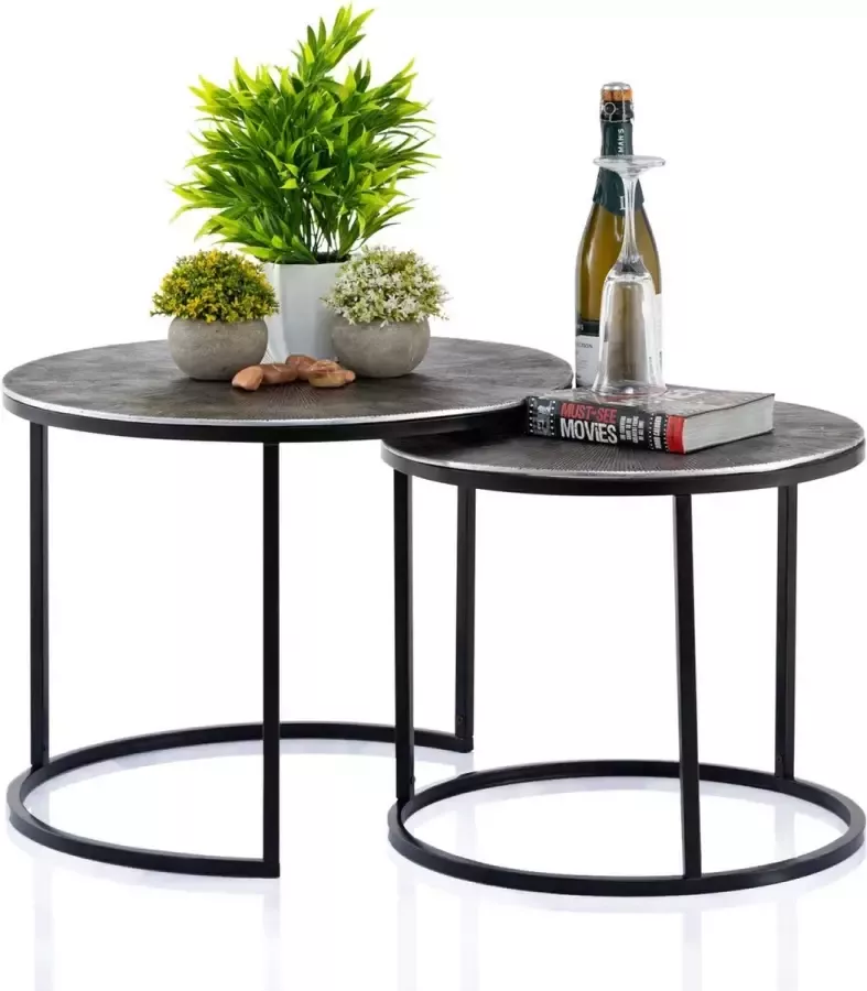 Home decorations SVJ Salontafel 55 x 55 x 40 cm Metaal Zilver Set van 2