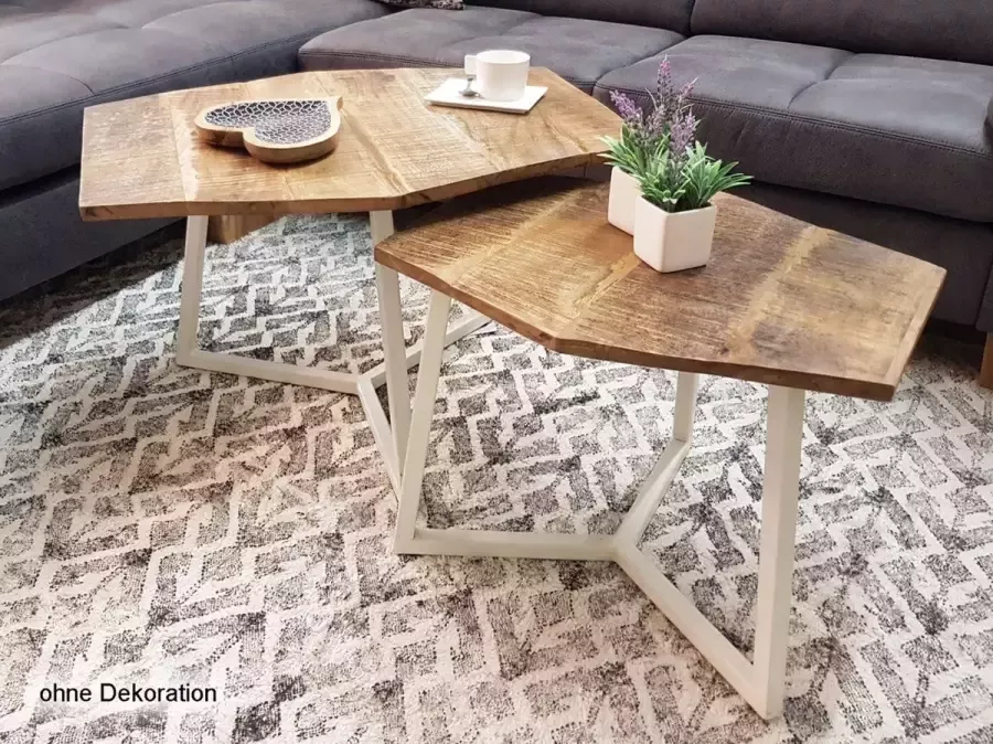 Home decorations SVJ Salontafel 6-hoek 56 x 73 x 45 cm Metaal Wit Bruin Set van 2