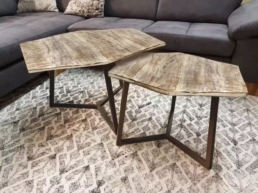 Home decorations SVJ Salontafel 6-hoek 56 x 73 x 45 cm Metaal Zwart Wit Set van 2