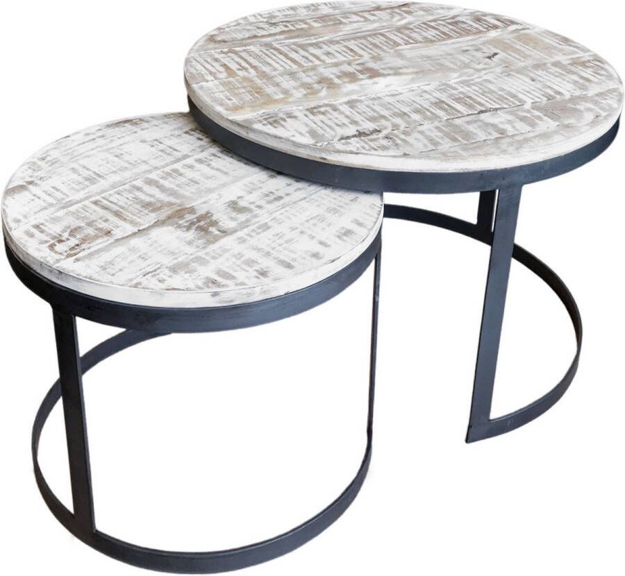 Home decorations SVJ Salontafel Rond 58 x 58 x 46 cm Metaal Zwart Wit Set van 2