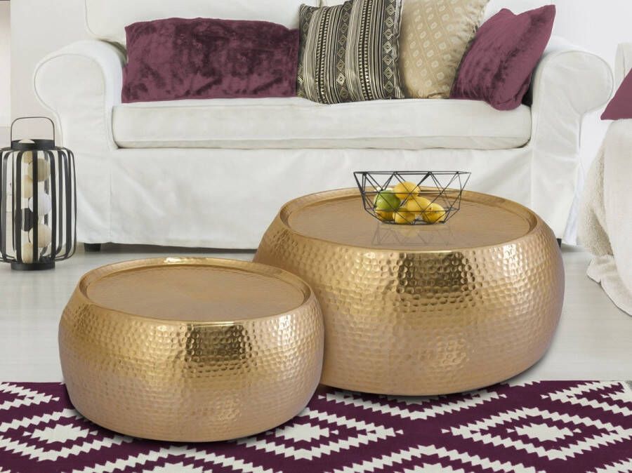 Home decorations SVJ Salontafels 59 x 59 x 48 cm Aluminium Goud Set van 2