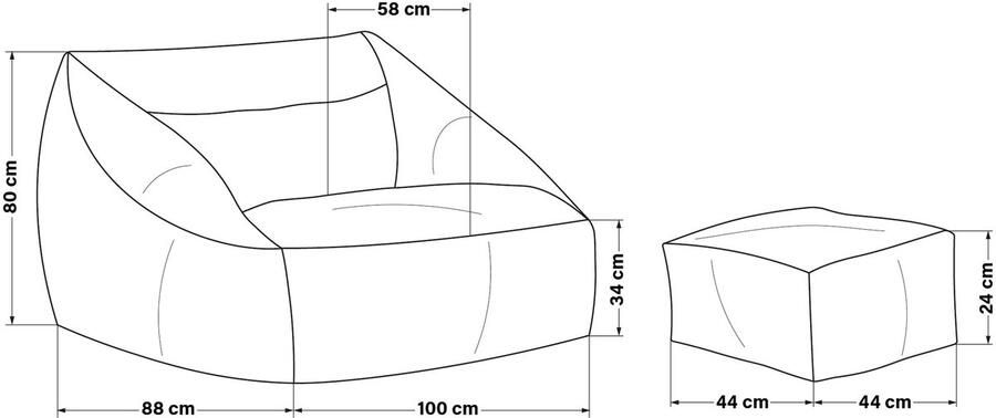Home Deluxe GmbH HOME DELUXE COSY zitzak met kruk Stof: fluweel ribfluweel antraciet Afmetingen: 100 x 88 x 80 cm inclusief vulling I zitmeubel zitzak zitzakken