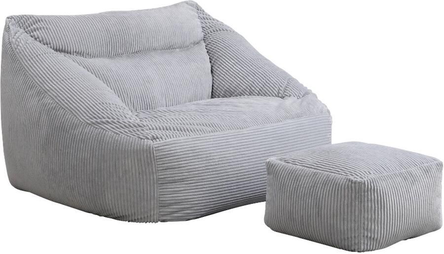 Home Deluxe GmbH HOME DELUXE COSY zitzak met kruk Stof: fluweel ribfluweel lichtgrijs Afmetingen: 100 x 88 x 80 cm inclusief vulling I zitmeubel zitzak zitzakken