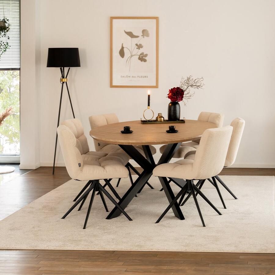 Home Deluxe GmbH HOME DELUXE ovale eettafel AVENTIS incl. steronderstel 200 x 120 cm Visgraat Eiken