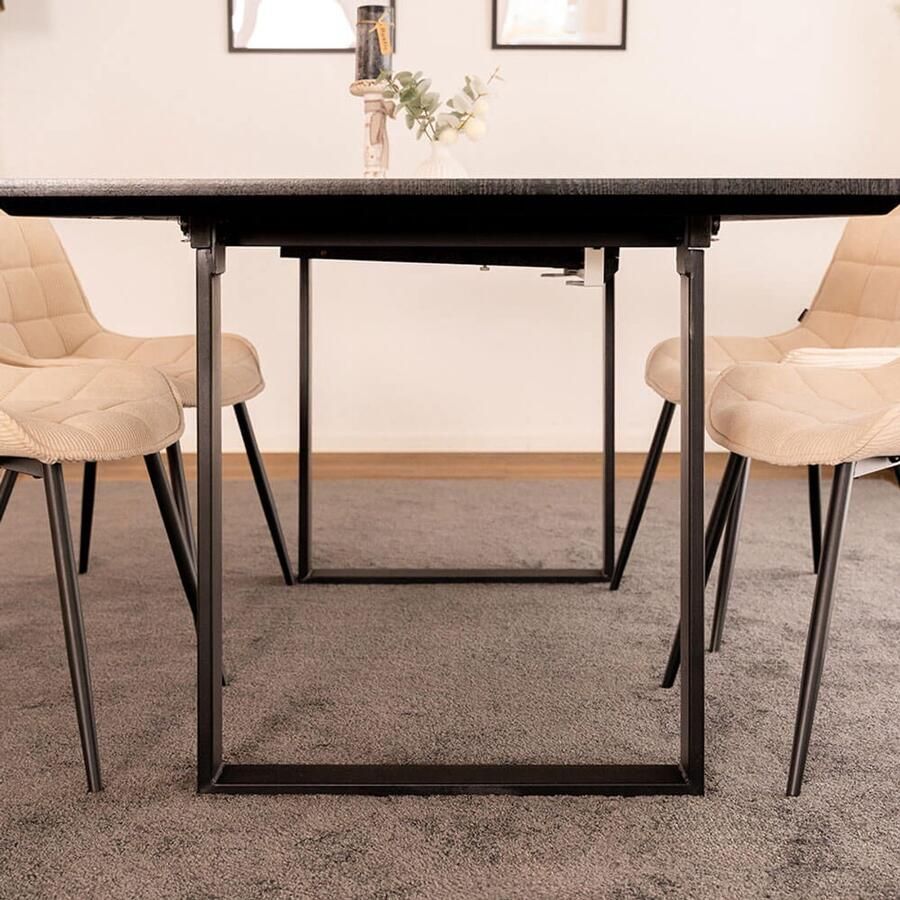 Home Deluxe GmbH HOME DELUXE Vierkante uitschuifbare eettafel AVENCIA incl. U-poot 160 x 100 cm Donker Eiken met zwart metalen frame Keukentafel eetkamer eettafel