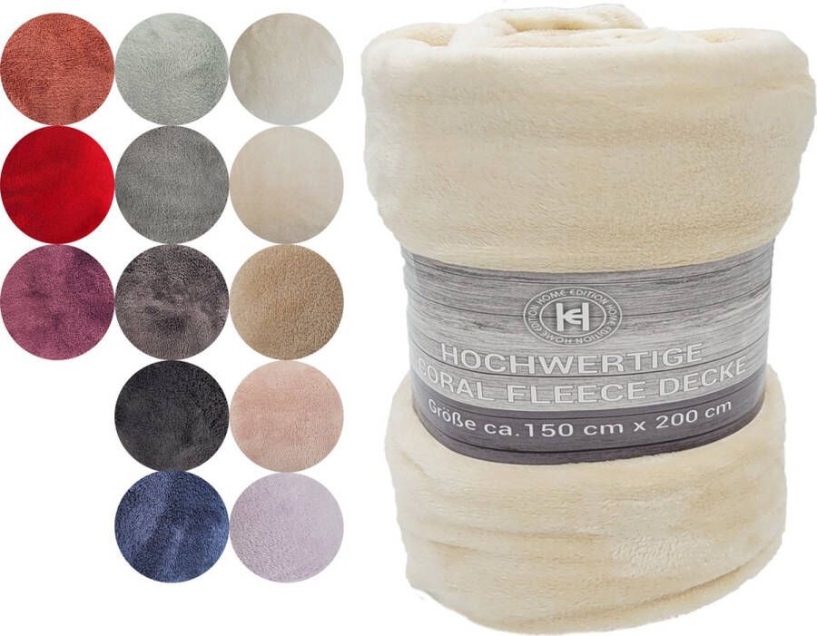 Home Edition Super Zachte Grote Fleece Deken 150 x 200 cm in 13 Kleuren Mooie warme Deken voor op de Bank Bed of Woonkamer Decoratie 150 x 200 cm Creme Wit