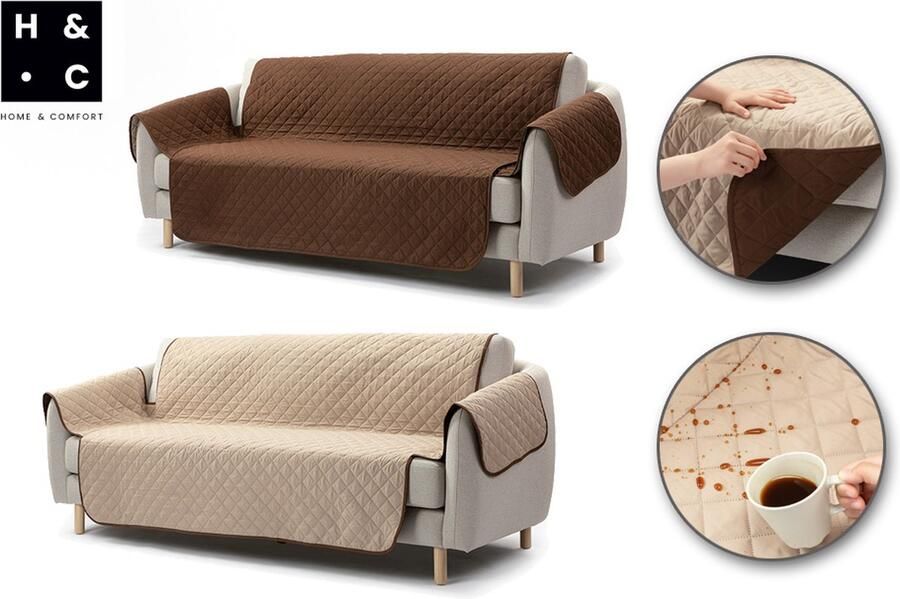Home & Comfort H&C Zetelhoes Driezitsbank Bruin Beige Waterafstotend Omkeerbaar