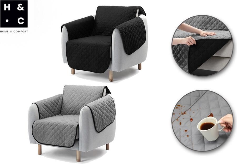 Home & Comfort H&C Zetelhoes Eenpersoonszetel Zwart Grijs Waterafstotend Omkeerbaar