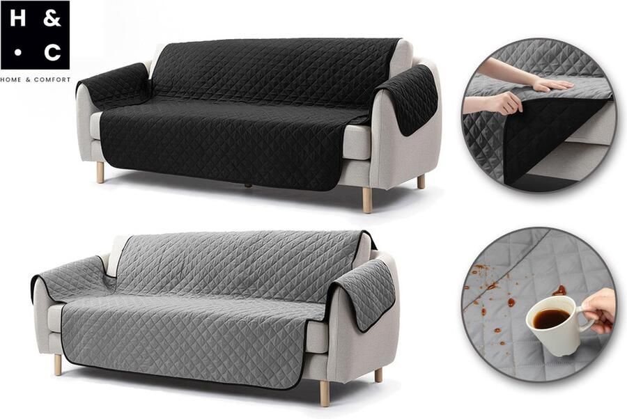 Home & Comfort H&C Zetelhoes Driezitsbank Zwart Grijs Waterafstotend Omkeerbaar