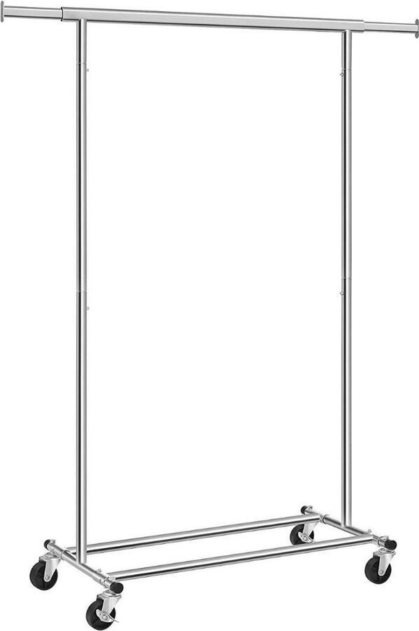 Home & Living SONGMICS Heavy Duty Verrijdbaar Kledingrek met Uitschuifbare Kledingstang van 92 -> 132 Cm. met Zwenkwielen Stevig Staand Mobiel Verstelbaar Kleren Rek Garderoberek Afm. 160 x 45 5 x 132 Cm. CHROME - Foto 2