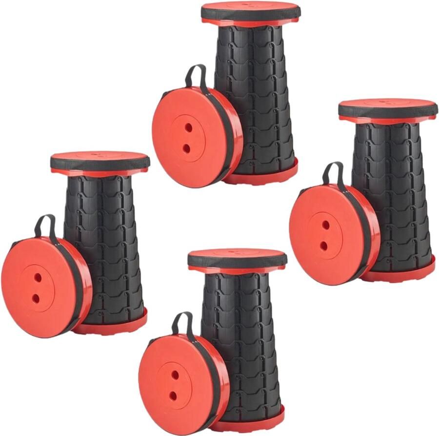 Home & Marker Telescoop Kruk Opvouwbare kruk Krukje Inklapbare Kruk Telescopische Kruk Voetensteun Zwart Rood 4 Stuks FOLDYSEAT