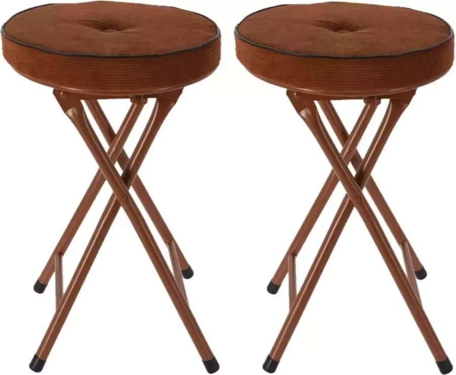 Home & Styling Bijzet krukje stoel 2x Opvouwbaar bruin Ribcord D33 x H49 cm Krukjes - Foto 2