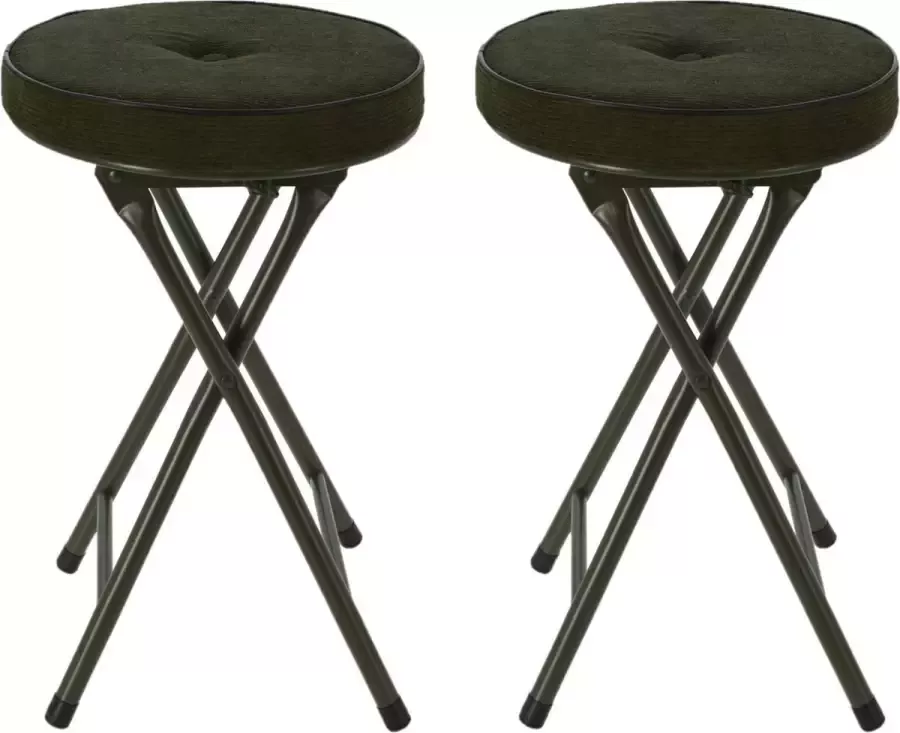 Home & Styling Bijzet krukje stoel 2x Opvouwbaar donkergroen Ribcord D33 x H49 cm Krukjes