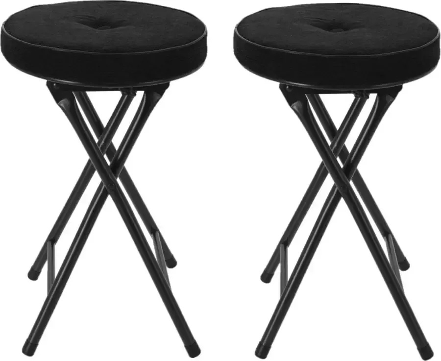 Home & Styling Bijzet krukje stoel 2x Opvouwbaar zwart Ribcord D33 x H49 cm Krukjes - Foto 1