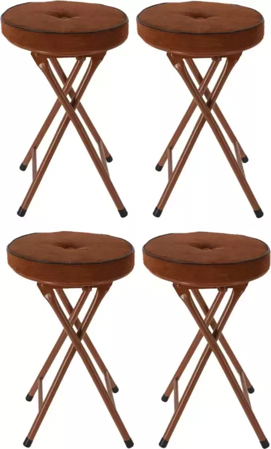 Home & Styling Bijzet krukje stoel 4x Opvouwbaar Bruin Ribcord D33 x H49 cm