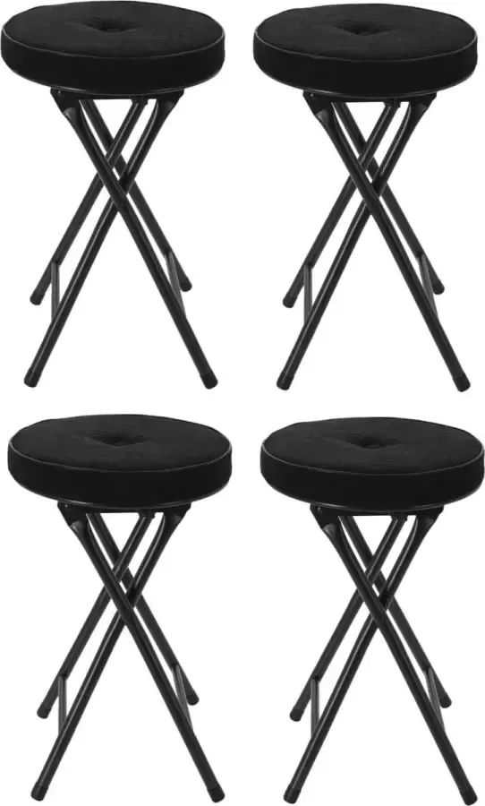 Home & Styling Bijzet krukje stoel 4x Opvouwbaar Zwart Ribcord D33 x H49 cm