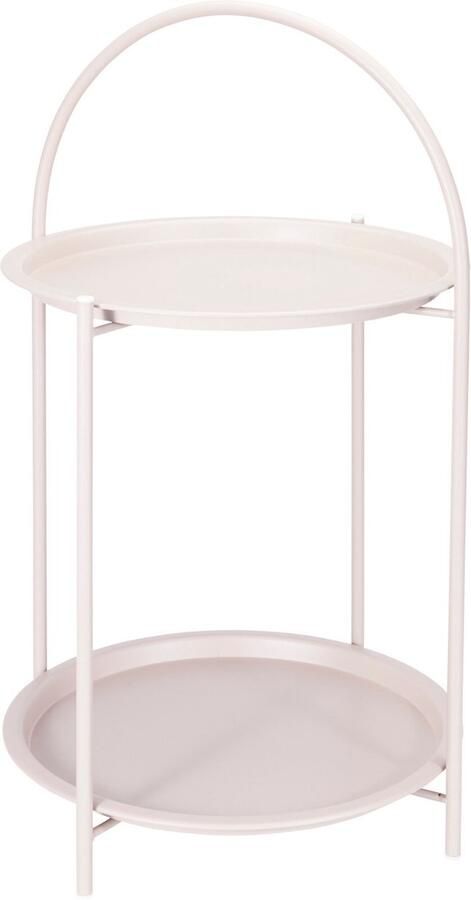 Home & Styling Bijzettafel 2 laags beige metaal 40 x 66 cm plantenpot verhoger binnen buiten