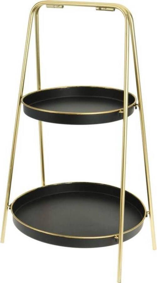 Home & Styling Bijzettafel 2-Laags Etagère Metaal Goud en Zwart H.65cm