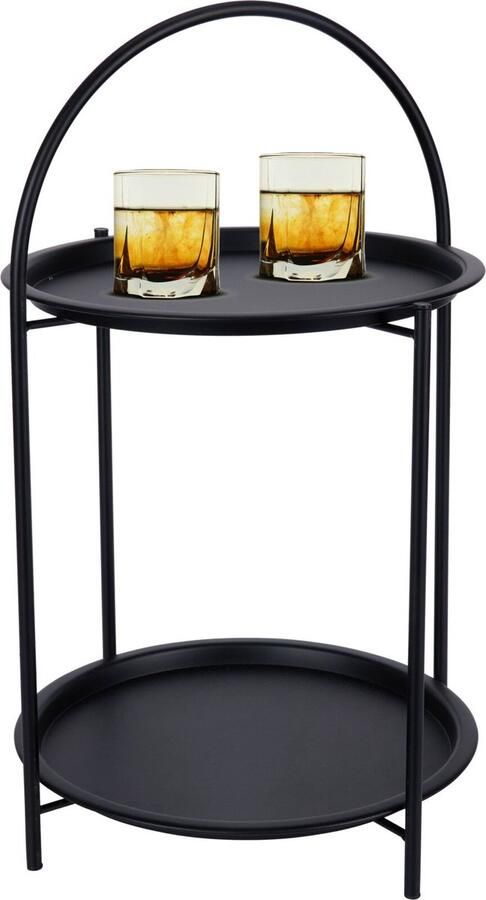 Home & Styling Bijzettafel 2 laags zwart metaal 40 x 66 cm plantenpot verhoger binnen buiten