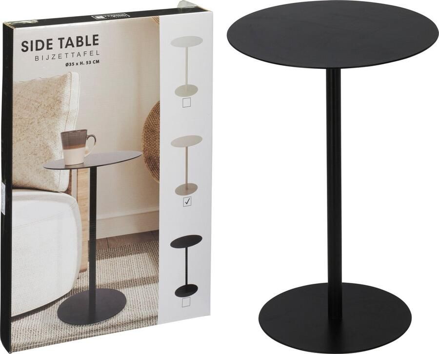 Home & Styling Bijzettafeltje Lugano zwart D35x H53 cm metaal plantenpot verhoger koffie en lampjes tafel - Foto 2
