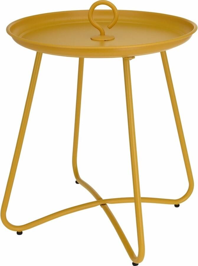 Home & Styling Bijzettafel koffietafel Fleur rond metaal mosterd geel D40 x H46 cm voor binnen buiten