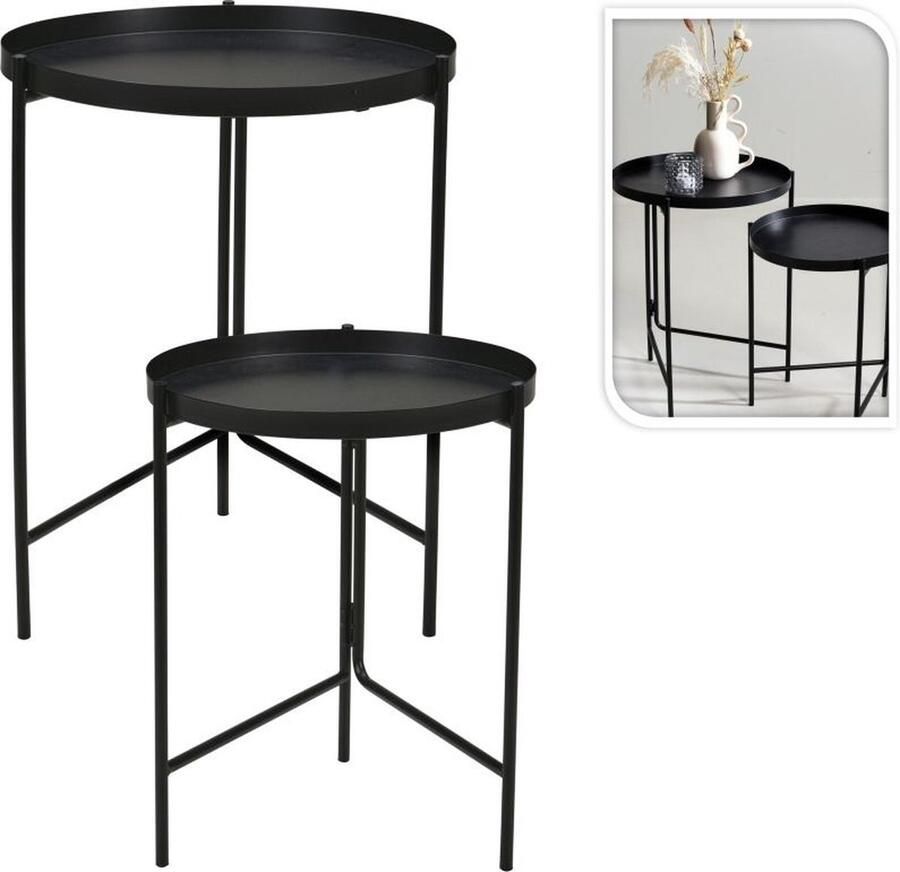 Home & Styling Bijzettafels plantenstandaards 2-delig zwart metaal D31 x H38 cm D36 x H45 cm Bijzettafels